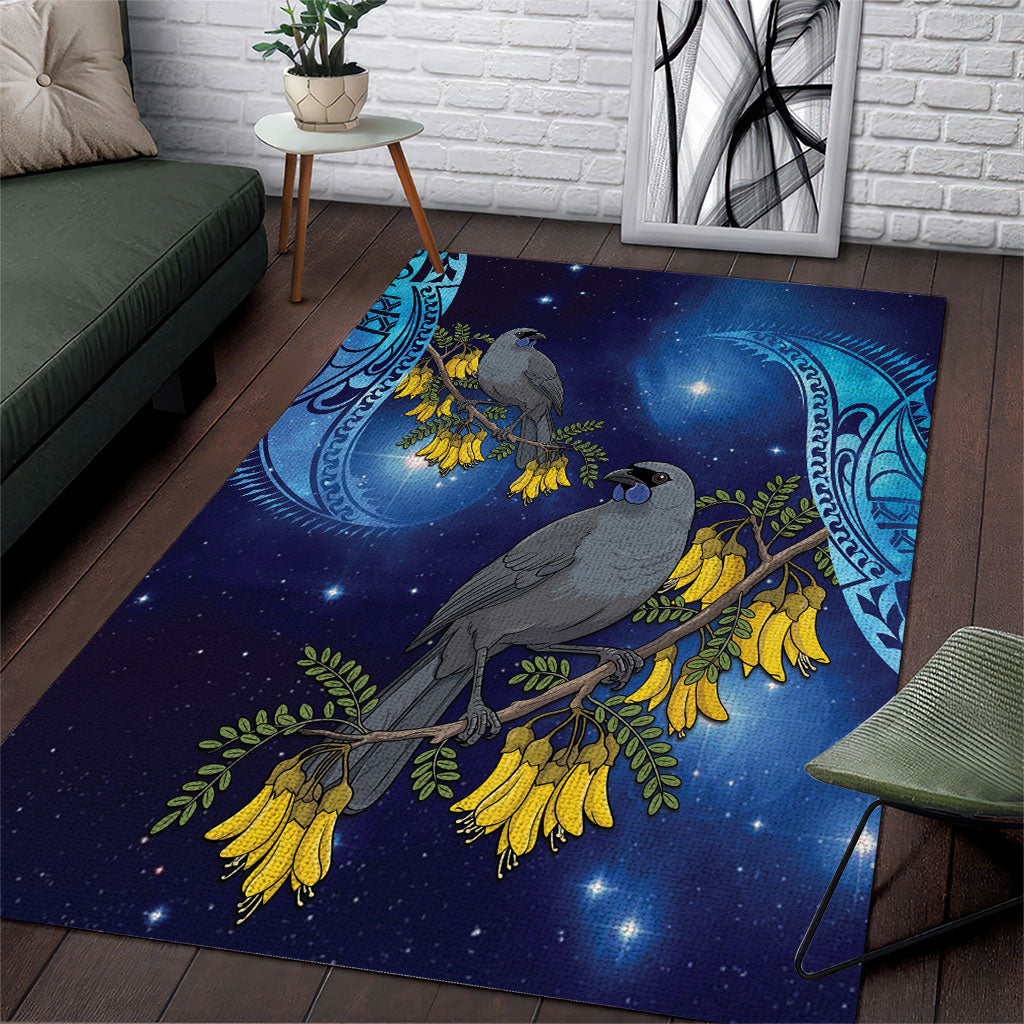 New Zealand Kokako Bird Area Rug Kowhai Galaxy Style Polynesian Pattern
