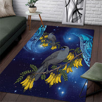 New Zealand Kokako Bird Area Rug Kowhai Galaxy Style Polynesian Pattern