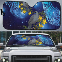New Zealand Kokako Bird Auto Sun Shade Kowhai Galaxy Style Polynesian Pattern