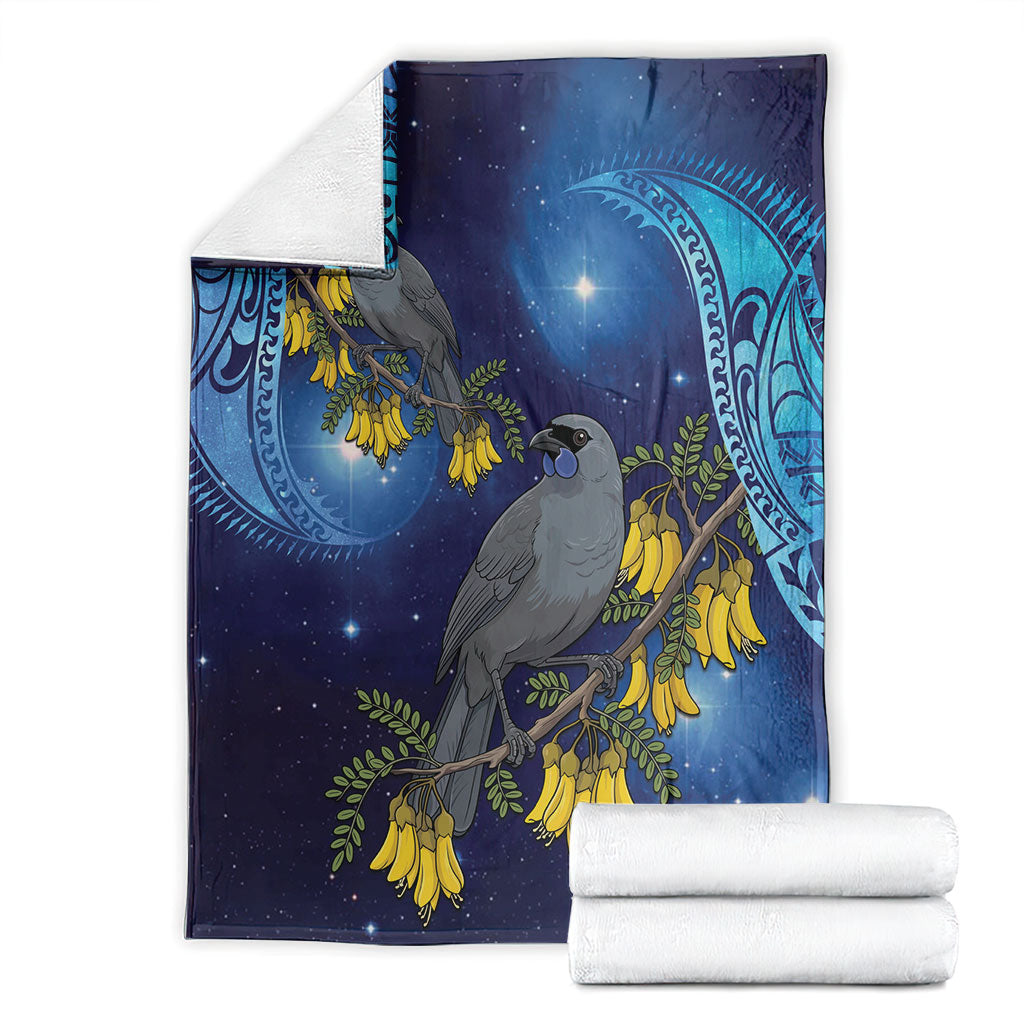 New Zealand Kokako Bird Blanket Kowhai Galaxy Style Polynesian Pattern