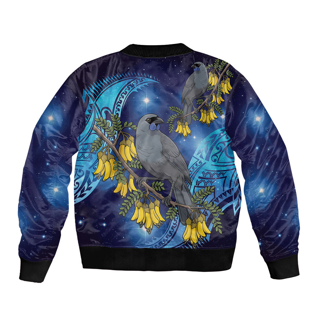 New Zealand Kokako Bird Bomber Jacket Kowhai Galaxy Style Polynesian Pattern