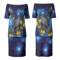 New Zealand Kokako Bird Couples Matching Puletasi and Hawaiian Shirt Kowhai Galaxy Style Polynesian Pattern LT22 - Polynesian Pride