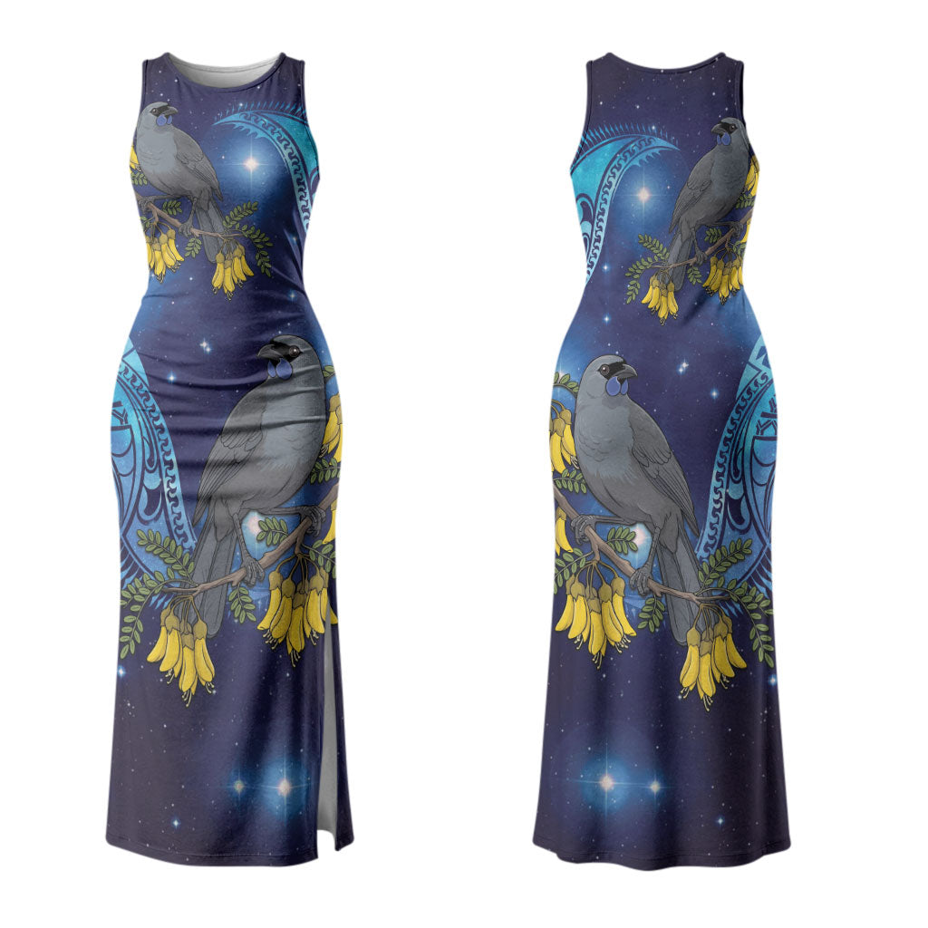 New Zealand Kokako Bird Couples Matching Tank Maxi Dress and Hawaiian Shirt Kowhai Galaxy Style Polynesian Pattern LT22 - Polynesian Pride
