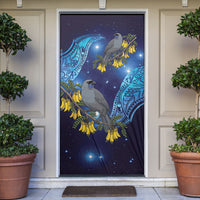 New Zealand Kokako Bird Door Cover Kowhai Galaxy Style Polynesian Pattern