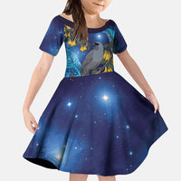 New Zealand Kokako Bird Family Matching Mermaid Dress and Hawaiian Shirt Kowhai Galaxy Style Polynesian Pattern