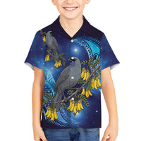 New Zealand Kokako Bird Family Matching Mermaid Dress and Hawaiian Shirt Kowhai Galaxy Style Polynesian Pattern