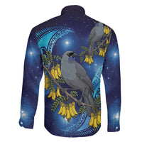 New Zealand Kokako Bird Family Matching Off The Shoulder Long Sleeve Dress and Hawaiian Shirt Kowhai Galaxy Style Polynesian Pattern