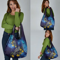 New Zealand Kokako Bird Grocery Bag Kowhai Galaxy Style Polynesian Pattern