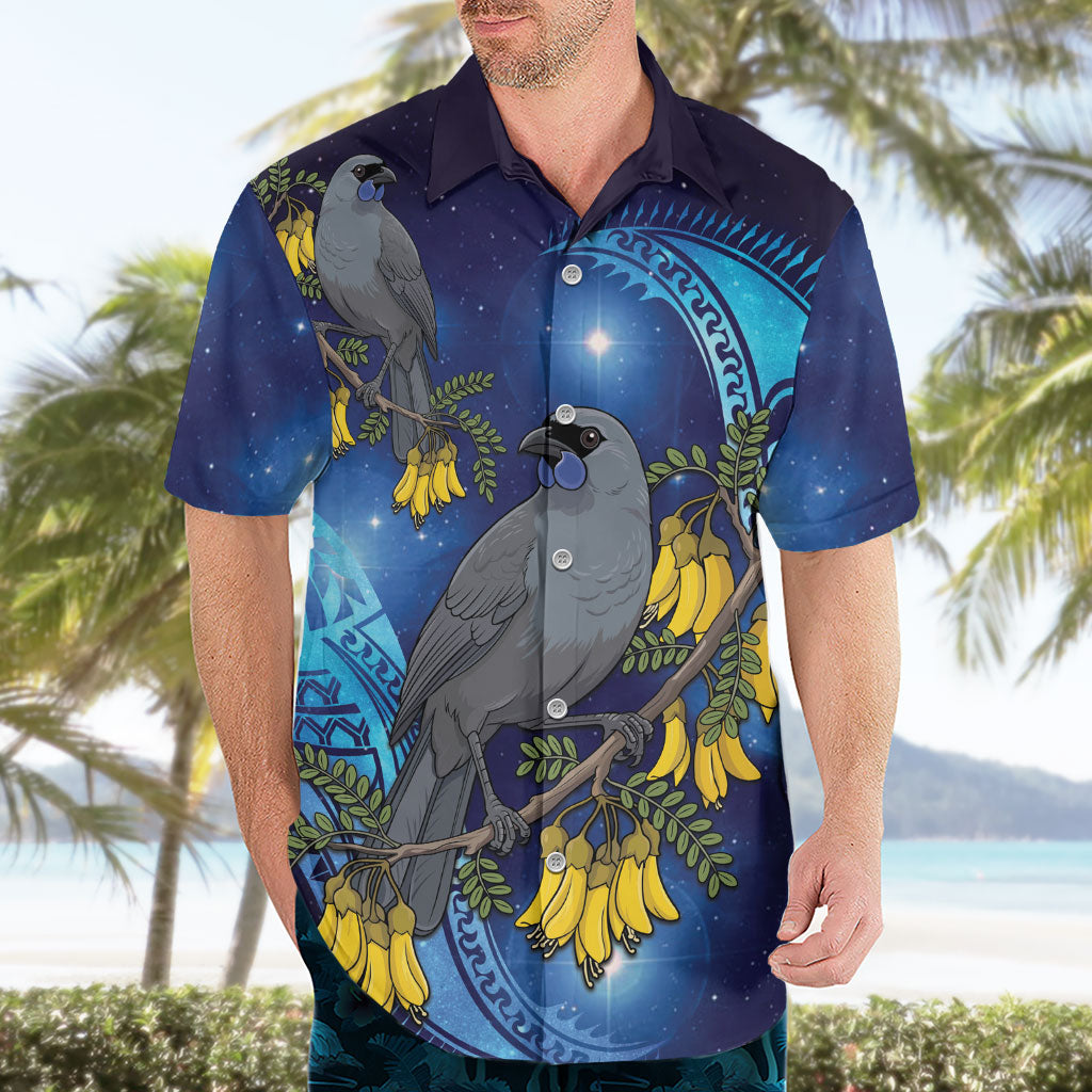 New Zealand Kokako Bird Hawaiian Shirt Kowhai Galaxy Style Polynesian Pattern