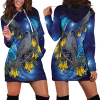 New Zealand Kokako Bird Hoodie Dress Kowhai Galaxy Style Polynesian Pattern