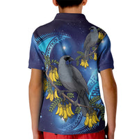 New Zealand Kokako Bird Kid Polo Shirt Kowhai Galaxy Style Polynesian Pattern