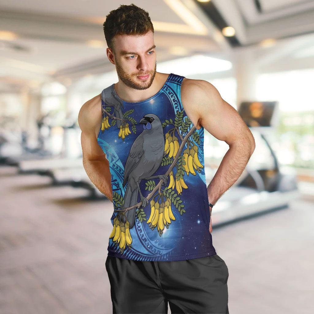 New Zealand Kokako Bird Men Tank Top Kowhai Galaxy Style Polynesian Pattern