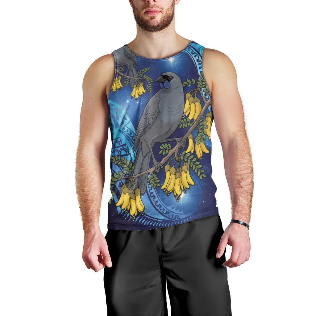 New Zealand Kokako Bird Men Tank Top Kowhai Galaxy Style Polynesian Pattern