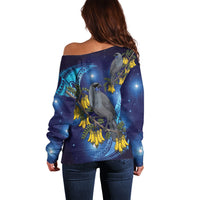 New Zealand Kokako Bird Off Shoulder Sweater Kowhai Galaxy Style Polynesian Pattern