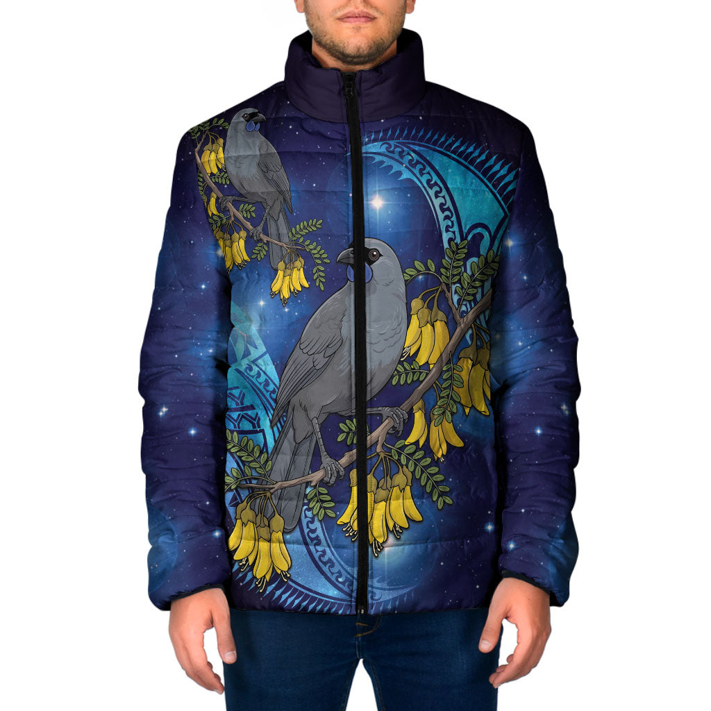 New Zealand Kokako Bird Padded Jacket Kowhai Galaxy Style Polynesian Pattern LT22 Men Blue - Polynesian Pride