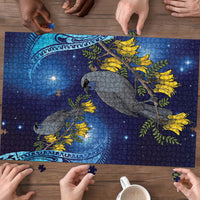 New Zealand Kokako Bird Puzzle Kowhai Galaxy Style Polynesian Pattern