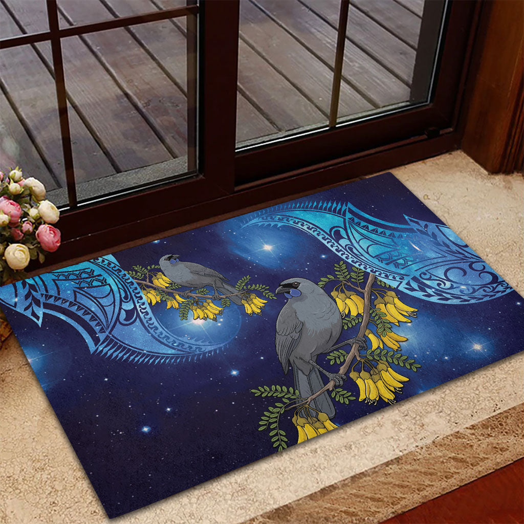 New Zealand Kokako Bird Rubber Doormat Kowhai Galaxy Style Polynesian Pattern