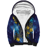 New Zealand Kokako Bird Sherpa Hoodie Kowhai Galaxy Style Polynesian Pattern