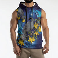 New Zealand Kokako Bird Sleeveless Hoodie Kowhai Galaxy Style Polynesian Pattern