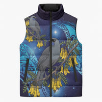 New Zealand Kokako Bird Sleeveless Puffer Jacket Kowhai Galaxy Style Polynesian Pattern