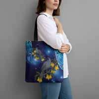 New Zealand Kokako Bird Tote Bag Kowhai Galaxy Style Polynesian Pattern