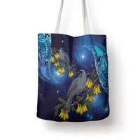 New Zealand Kokako Bird Tote Bag Kowhai Galaxy Style Polynesian Pattern