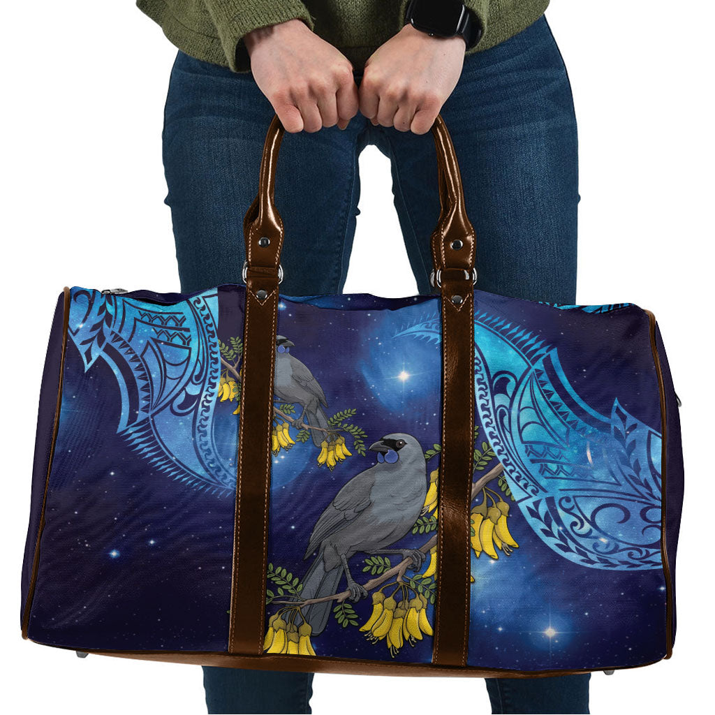 New Zealand Kokako Bird Travel Bag Kowhai Galaxy Style Polynesian Pattern