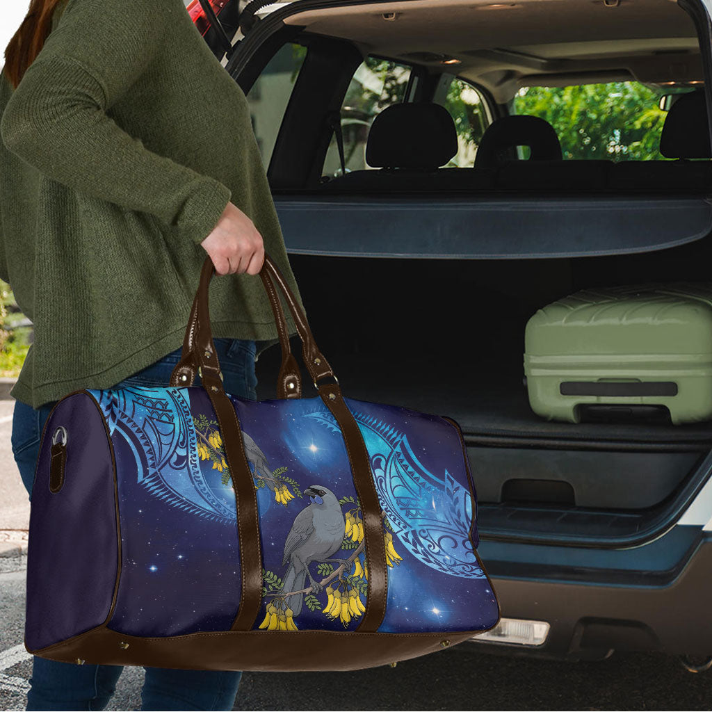 New Zealand Kokako Bird Travel Bag Kowhai Galaxy Style Polynesian Pattern