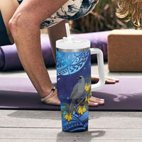 New Zealand Kokako Bird Tumbler With Handle Kowhai Galaxy Style Polynesian Pattern