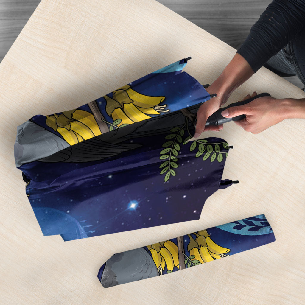 New Zealand Kokako Bird Umbrella Kowhai Galaxy Style Polynesian Pattern