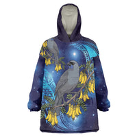 New Zealand Kokako Bird Wearable Blanket Hoodie Kowhai Galaxy Style Polynesian Pattern