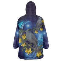 New Zealand Kokako Bird Wearable Blanket Hoodie Kowhai Galaxy Style Polynesian Pattern