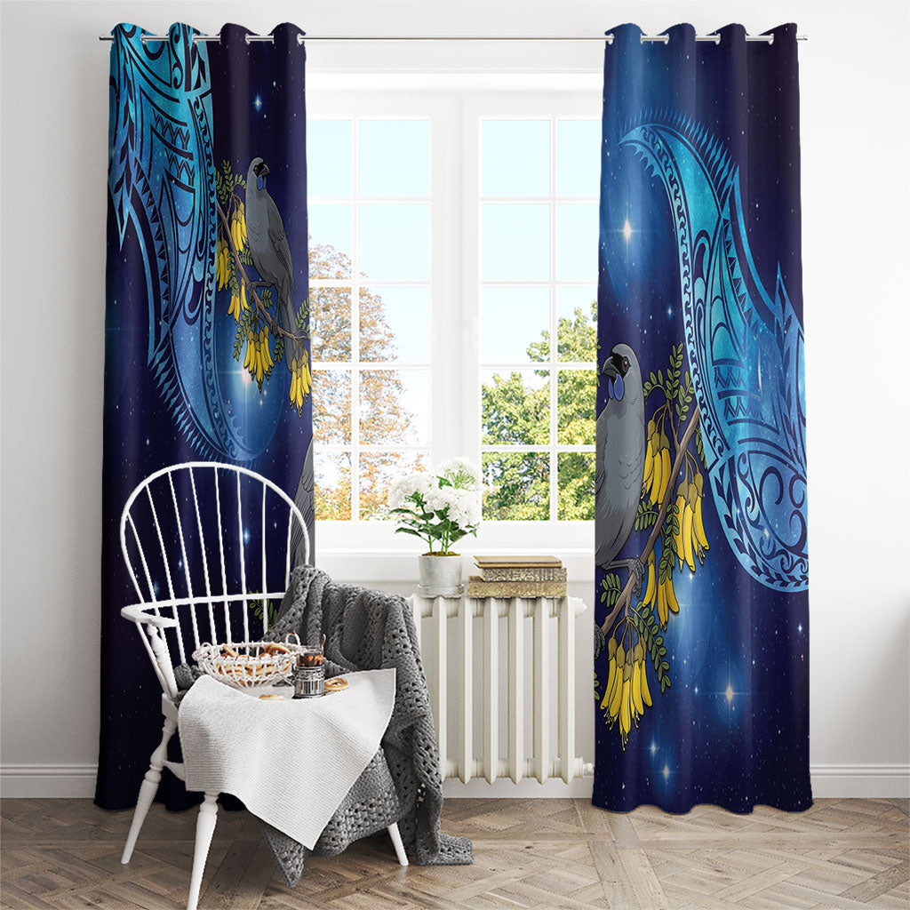 New Zealand Kokako Bird Window Curtain Kowhai Galaxy Style Polynesian Pattern
