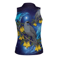 New Zealand Kokako Bird Women Sleeveless Polo Shirt Kowhai Galaxy Style Polynesian Pattern