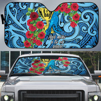 New Zealand Father's Day Auto Sun Shade Best Dad Trophy Red Rose Maori Pattern LT22 Blue - Polynesian Pride