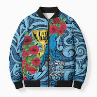 Personalised New Zealand Father's Day Bomber Puffer Jacket Best Dad Trophy Red Rose Maori Pattern LT22 Unisex Blue - Polynesian Pride