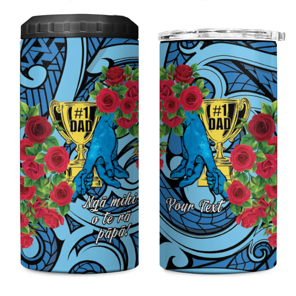 Personalised New Zealand Father's Day 4 in 1 Can Cooler Tumbler Best Dad Trophy Red Rose Maori Pattern LT22 One Size: 16 oz Blue - Polynesian Pride