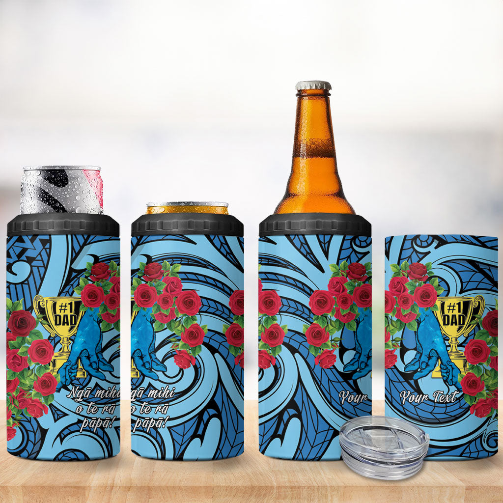 Personalised New Zealand Father's Day 4 in 1 Can Cooler Tumbler Best Dad Trophy Red Rose Maori Pattern LT22 - Polynesian Pride