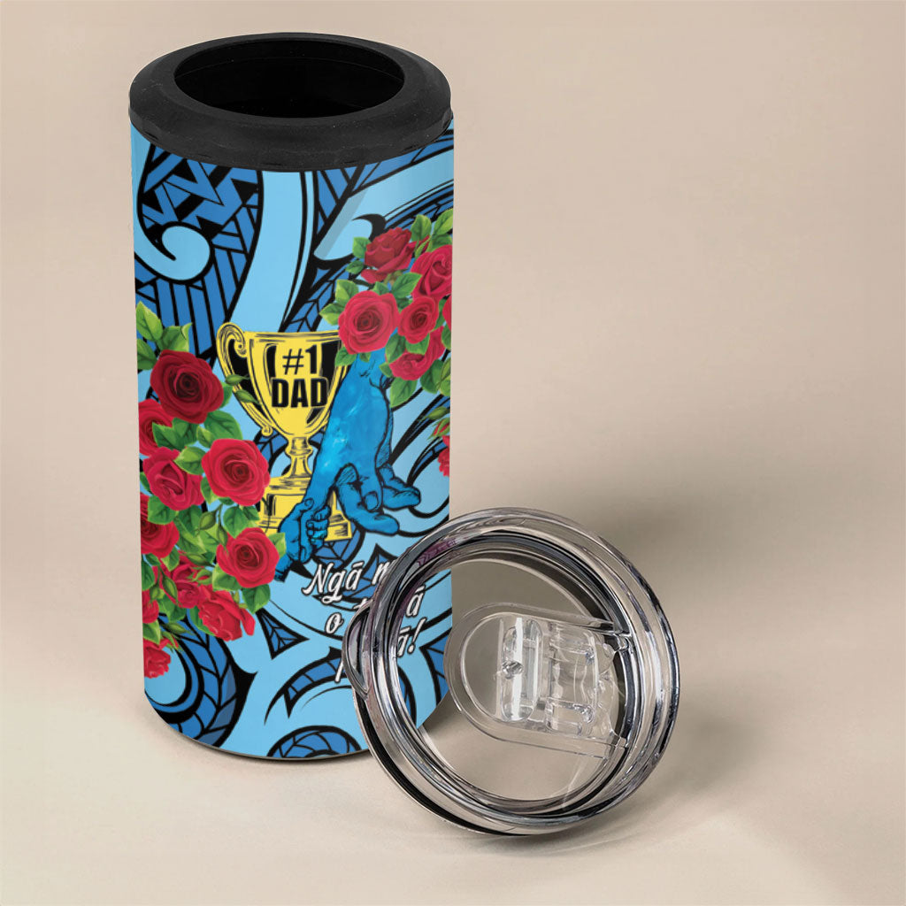 Personalised New Zealand Father's Day 4 in 1 Can Cooler Tumbler Best Dad Trophy Red Rose Maori Pattern LT22 - Polynesian Pride