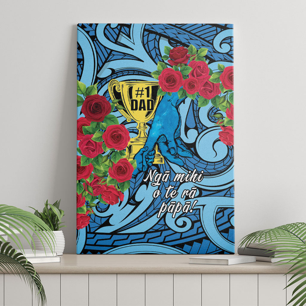 New Zealand Father's Day Canvas Wall Art Best Dad Trophy Red Rose Maori Pattern LT22 - Polynesian Pride
