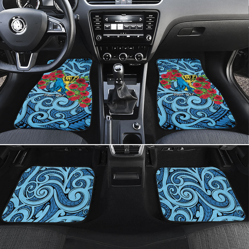 Personalised New Zealand Father's Day Car Mats Best Dad Trophy Red Rose Maori Pattern LT22 Set 4pcs Blue - Polynesian Pride