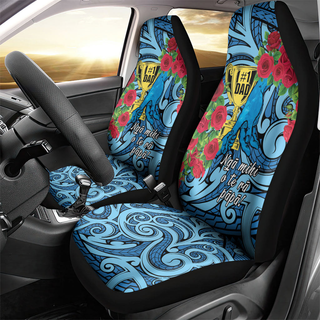 New Zealand Father's Day Car Seat Cover Best Dad Trophy Red Rose Maori Pattern LT22 - Polynesian Pride
