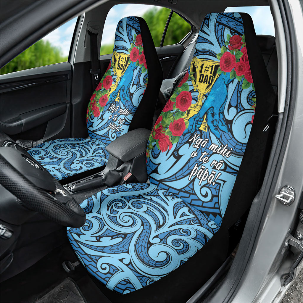 New Zealand Father's Day Car Seat Cover Best Dad Trophy Red Rose Maori Pattern LT22 - Polynesian Pride