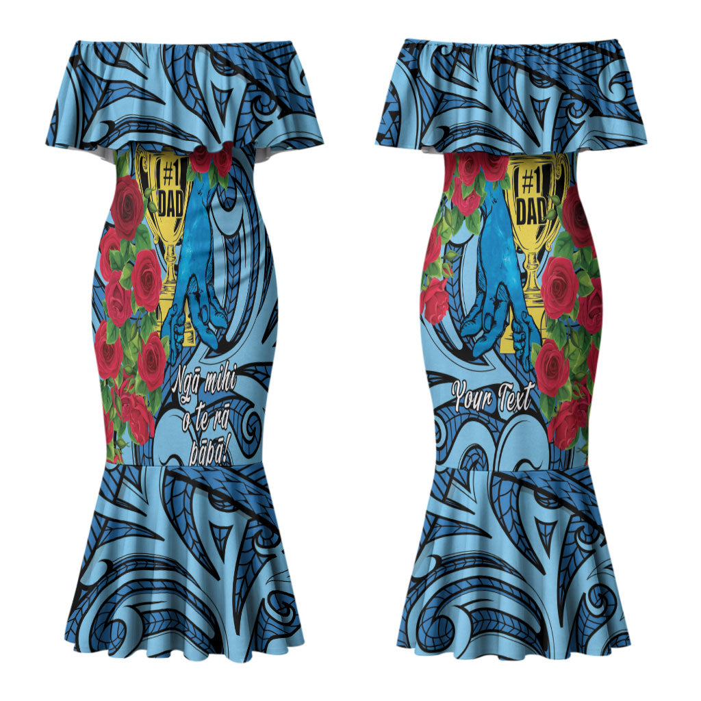 Personalised New Zealand Father's Day Couples Matching Mermaid Dress and Hawaiian Shirt Best Dad Trophy Red Rose Maori Pattern LT22 - Polynesian Pride