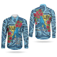 Personalised New Zealand Father's Day Couples Matching Puletasi and Long Sleeve Button Shirt Best Dad Trophy Red Rose Maori Pattern LT22 - Polynesian Pride