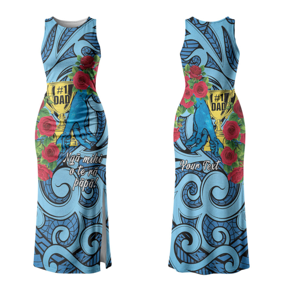 Personalised New Zealand Father's Day Couples Matching Tank Maxi Dress and Hawaiian Shirt Best Dad Trophy Red Rose Maori Pattern LT22 - Polynesian Pride