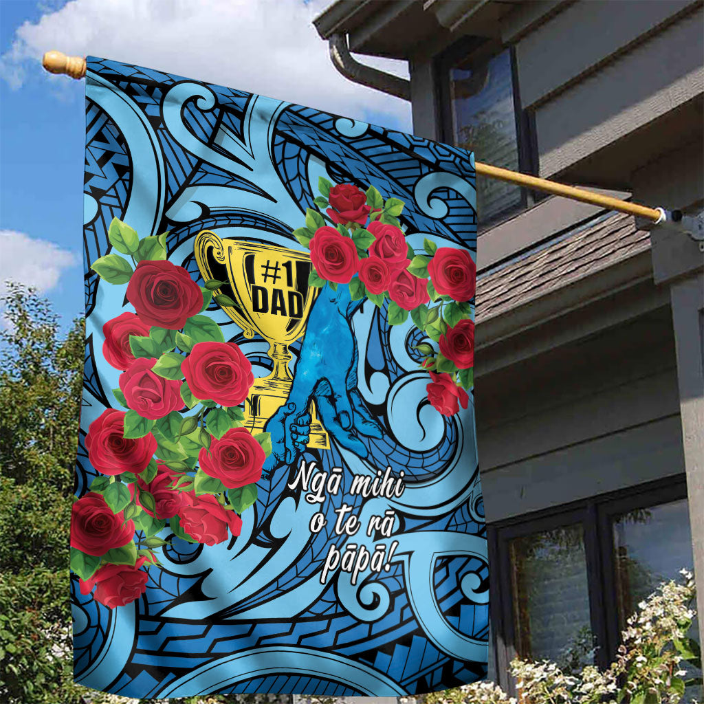 New Zealand Father's Day Garden Flag Best Dad Trophy Red Rose Maori Pattern LT22 - Polynesian Pride