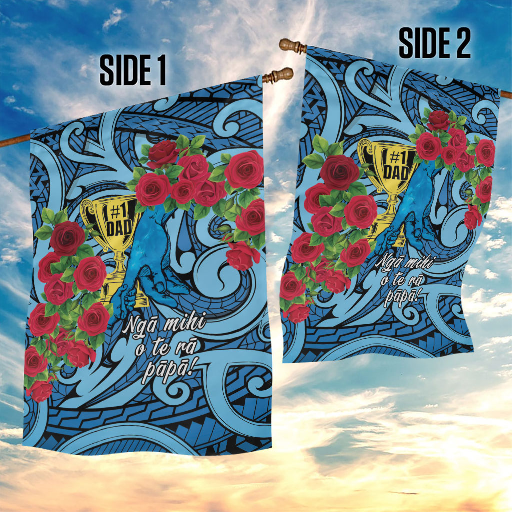 New Zealand Father's Day Garden Flag Best Dad Trophy Red Rose Maori Pattern LT22 - Polynesian Pride