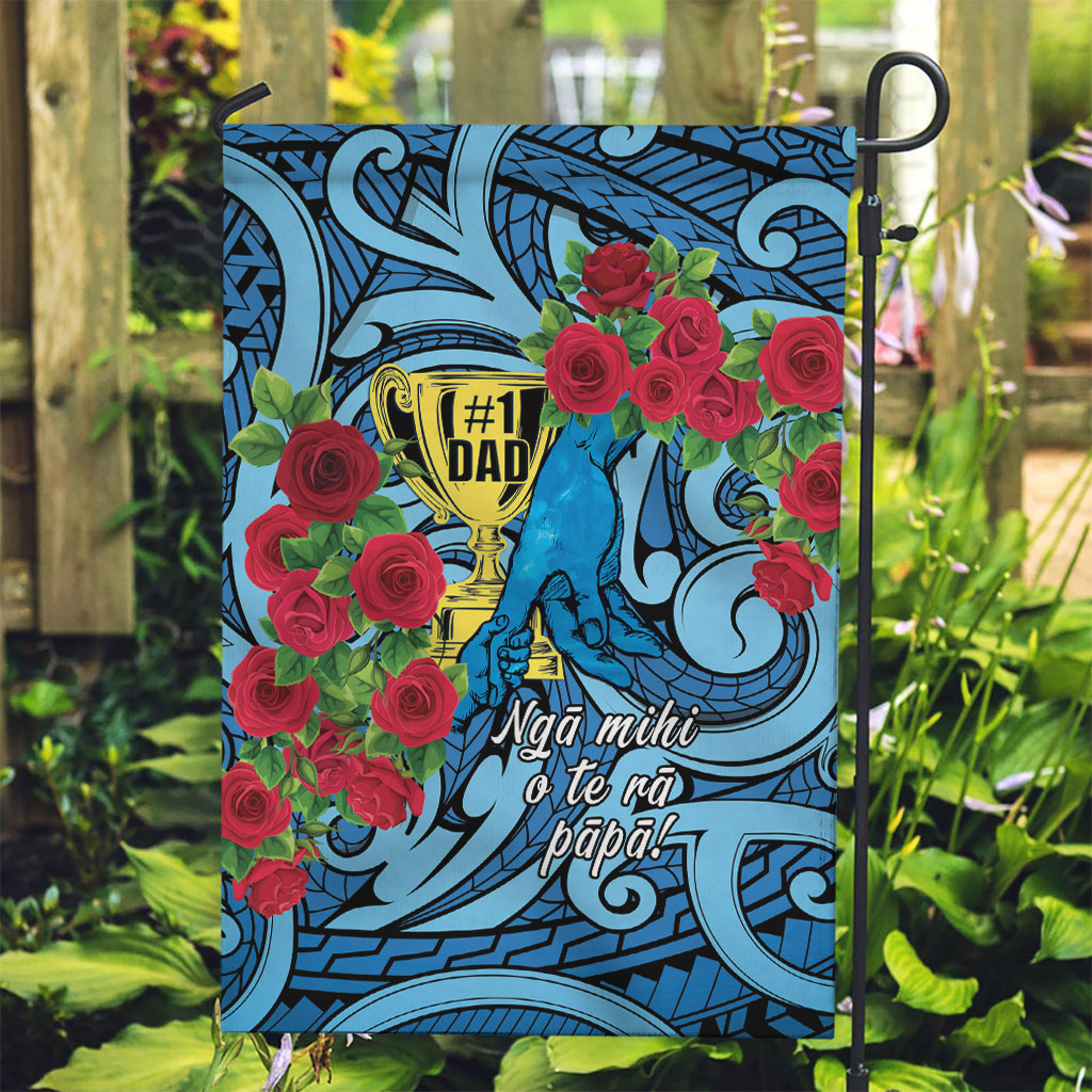 New Zealand Father's Day Garden Flag Best Dad Trophy Red Rose Maori Pattern LT22 Garden Flag Blue - Polynesian Pride