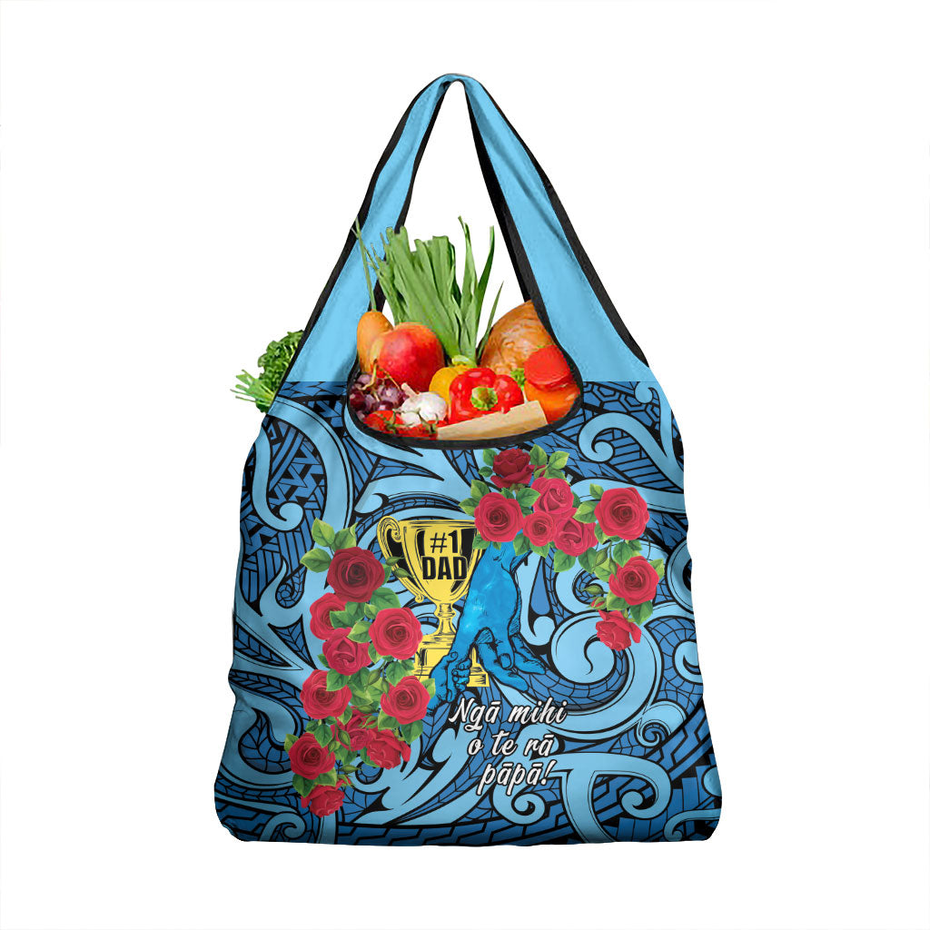 New Zealand Father's Day Grocery Bag Best Dad Trophy Red Rose Maori Pattern LT22 1-pack One Size Blue - Polynesian Pride